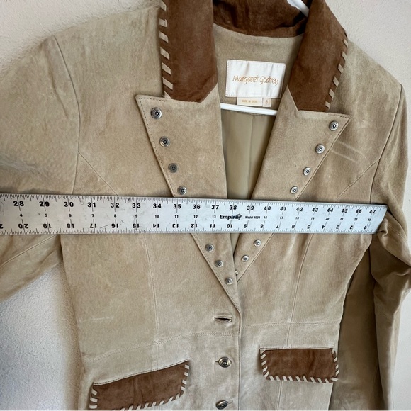 Margaret Godfrey Tan Beige Suede Leather Coat Sz 8 Western Boho - Picture 15 of 16